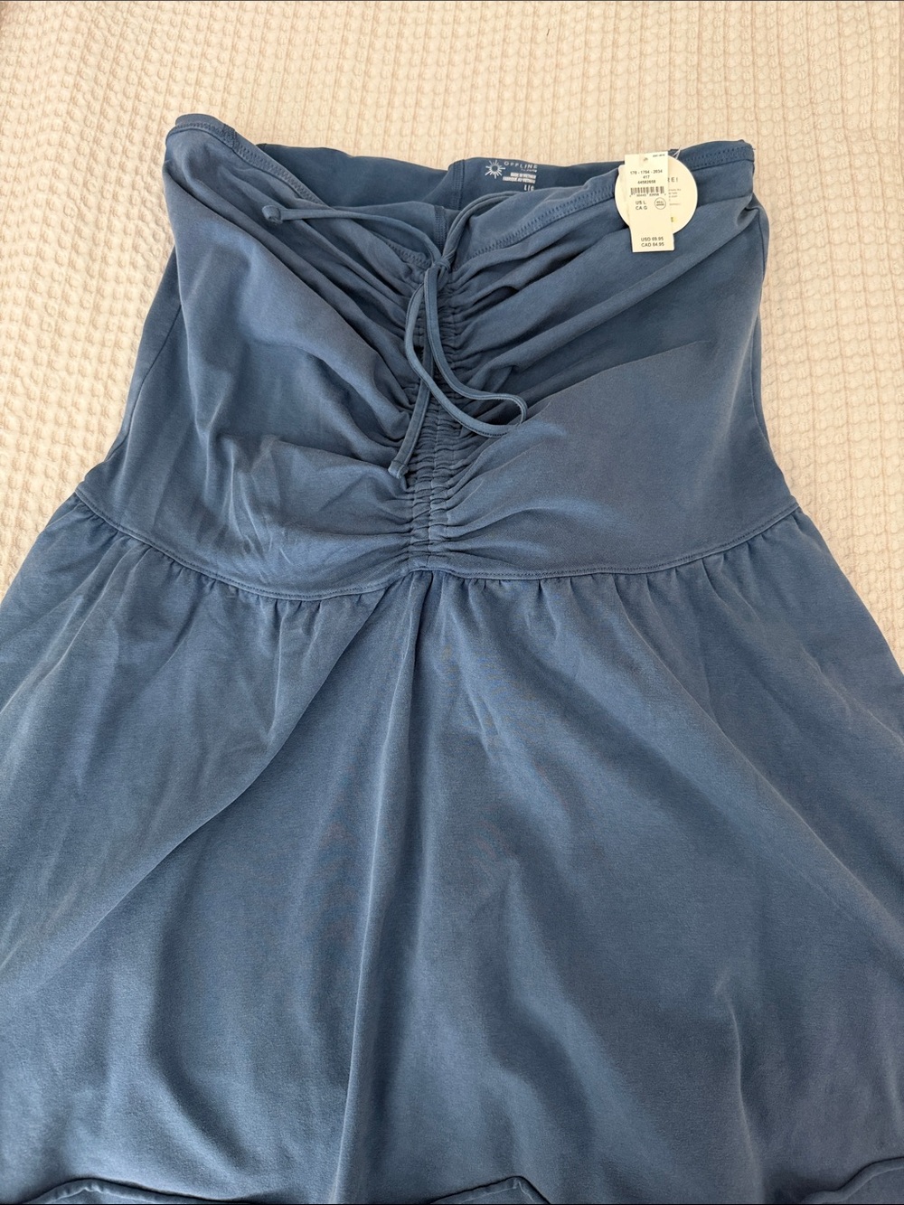 aerie Strapless Slate Blue Ruched Front Midi Dress
